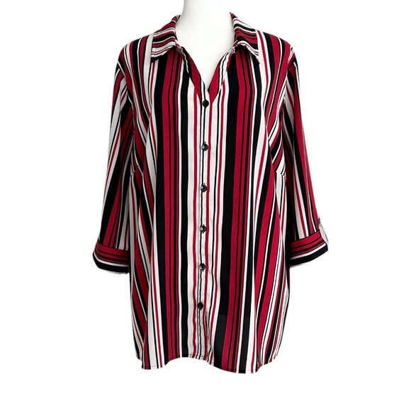 Catherines 3/4 Sleeve Striped Button Up Shirt (1X WP) - Picture 1 of 14